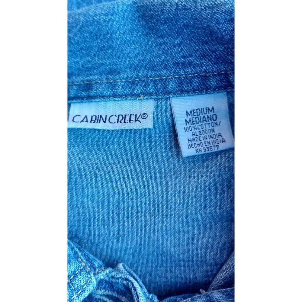 Blue Denim Chore Jacket Medium Cotton Utility Barn Coat Four Pockets - Picture 6 of 7